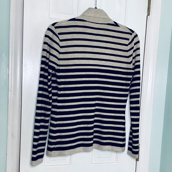 Cyrus Cozy Collared Cardigan Sweater Black + Oatmeal Striped Size Small - Picture 3 of 4